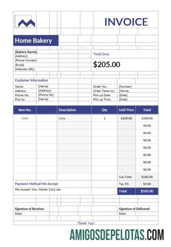 realista Modelo de fatura de padaria doméstica